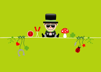 Sitzender Schornsteinfeger Mit Sonnenbrille Und Icons Grün