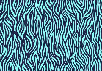 Zebra print, animal skin, tiger stripes, abstract pattern, line background, fabric. Trendy vintage retro. Vector artwork. Amazing hand drawn illustration. Turquoise, dark blue colors. Poster, banner