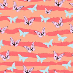 butterflies beauty vector seamless pattern on color background. Concept for wallpaper, wrapping paper, cards