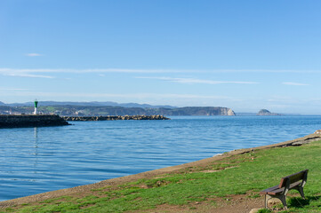 Obraz premium the channel entering the port of Aviles in northern Spain and the Aviles River