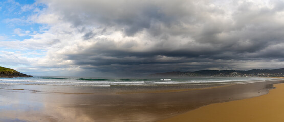 Fototapeta na wymiar panorama view of the A Frouxeira beach in Galicia under an expressive sky