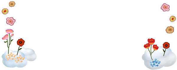 雲と花のフレーム素材
