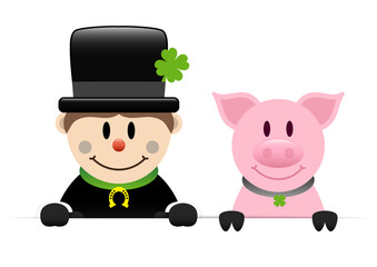 Schornsteinfeger und Schwein Halten Banner