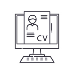 Cv resume icon, linear isolated illustration, thin line vector, web design sign, outline concept symbol with editable stroke on white background.