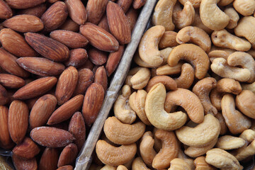 assorted nuts together in a close up shot.
