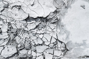 Cracked concrete texture background. Grey surface with cracks close up. A lot of pieces of...