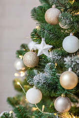 Obraz na płótnie Canvas Christmas tree, holiday, Christmas toys balls, decorations