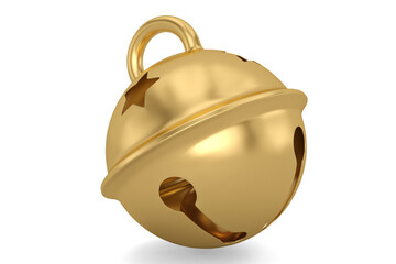 Obraz na płótnie Canvas Gold jingle bell isolated on white background. 3D illustration.