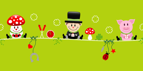 Banner Fliegenpilz Schornsteinfeger Und Schwein Icons Grün