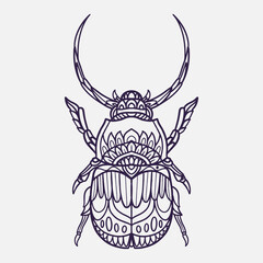 horn beetle vector illustration with ornamental doodle style