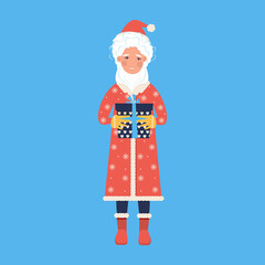 Christmas Santa Claus. Christmas cute cartoon character. Vector illustration in flat style