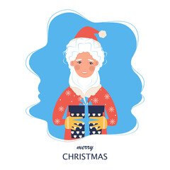 Christmas Santa Claus. Christmas cute cartoon character. Vector illustration in flat style
