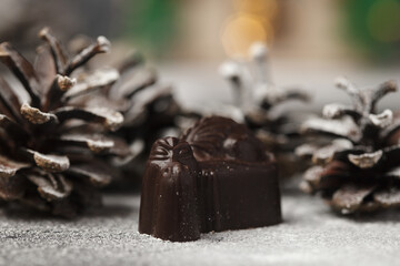 Christmas chocolates. Chocolate figurines-Santa Claus, hare, horse, dragon, bell