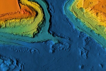 Digital elevation model. GIS product made after proccesing aerial pictures. It shows excavation site with steep rock walls that was mapped from a drone	