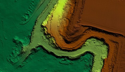 Digital elevation model. GIS product made after proccesing aerial pictures. It shows excavation site with steep rock walls that was mapped from a drone	
