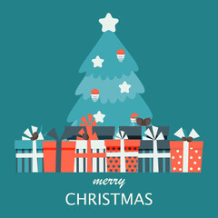 Christmas presents different boxes with ribbons. Vector illustration in flat style