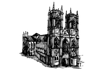Westminster Abbey vector hand drawn black and white illustration 