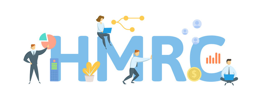 HMRC, Her Majesty's Revenue and Customs. Concept with keywords, people and icons. Flat vector illustration. Isolated on white background.