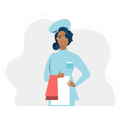 female Indian Chief Cook Character. Smiling chief cooker in uniform.  Vector flat design illustration 
