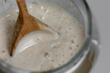 Ripe sourdough for bread . The leaven for bread is active. 100 percent fermentation