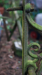 Portrait stylish old weathered ornamental bracket with protruding screw