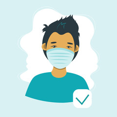 Wear your mask and gloves vector concept. Protection from flu, coronavirus, air pollution, dust.