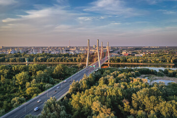 Siekierkowska Route and Siekierkowski Bridge over River Vistula in Warsaw, capital of Poland