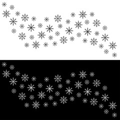 Snowflake icon set. Black white wave snowflakes line banner. Merry Christmas. Happy New Year decoration sign symbol. Xmas paper craft. Snow flake. Frozen star shape. Winter background. Flat design.
