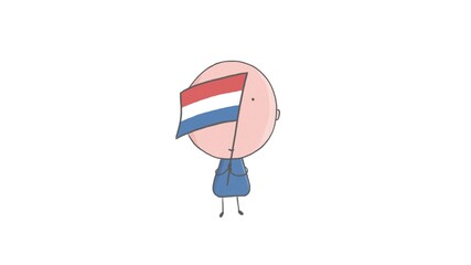 Pencil drawing of a boy holding a flag of the Netherlands