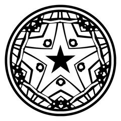 Decorative geometric pentagram in a black and white colors
