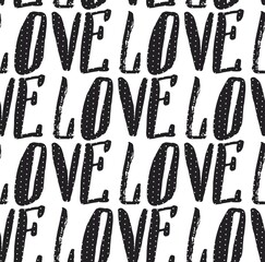 Hand made vector abstract calligraphy seamless pattern with handwritten love word isolated on white background.Design for valentines day.Save the date concept.Polka dot texture