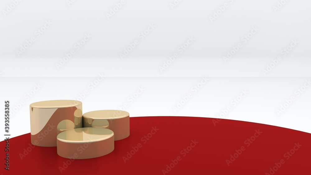Aufkleber three golden round podiums are placed on a red background. is a blank space with a white backdrop. s