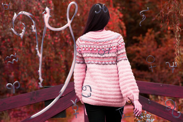 Leaving woman and astrological horoscope symbols
