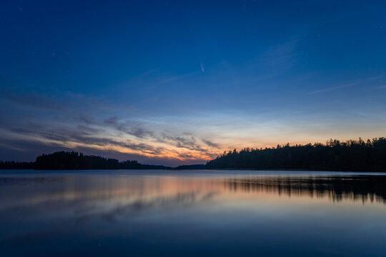Image of beautiful sunset over the lake 