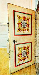 Digital watercolor style representing an ancient door in a building dating back to the sixteenth century