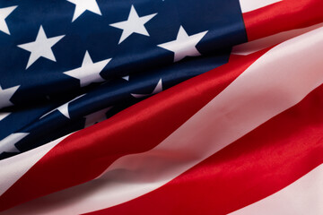 American flag as a background. Top view.