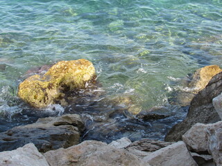 Beautiful view of stones underwater on the Mediterranean seaside