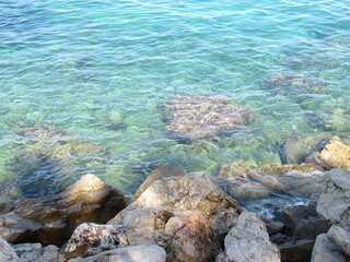 Beautiful view of stones underwater on the Mediterranean seaside