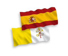 Flags of Vatican and Spain on a white background