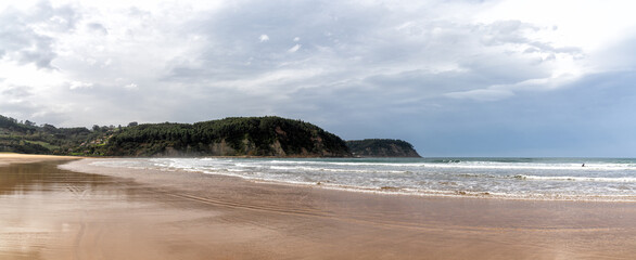 panorama view of beautiful Rodiles Beach in Asturias in northern Spain