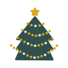 Festive creative Christmas tree in trendy colors Set Sail Champagne, Fortuna Gold, Tidewater Green isolated on a white background. 2021. Merry Christmas and happy holidays.