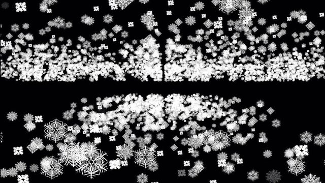 HAPPY NEW YEAR 2021 word emerges from snowflakes on a black background Snow falling particles. christmas loop merry christmas, holiday, winter, tradition, cereal, presentation