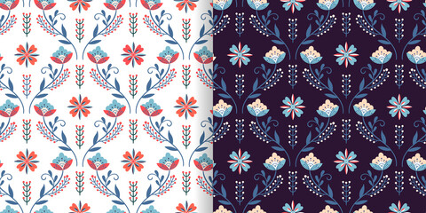 Scandinavian decorative seamless patterns set, elegant festive design