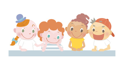 覗き込む子どもたち_フラットテイスト04