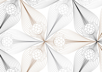 linear vector pattern, repeating abstract Geometry background, gray line of leaf or flower, floral. graphic clean design for fabric, wallpaper etc. pattern is on swatches panel.