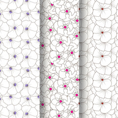 Seamless pattern set with flowers, Vector pattern set, Pattern set with white flower, Beautiful flower pattern set