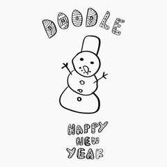 Hand drawn snowman in doodle style for celebrating Christmas and New Year. Hand drawn isolated vector icon.