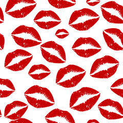 Seamless pattern of a red lips on white background. vector illustration for Valentines Day 