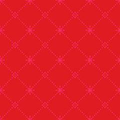 Red Christmas stars and dotted lines diamond seamless pattern.