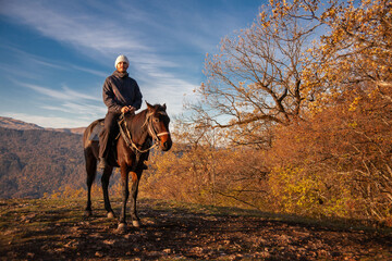  Man and horse, landscape autumn